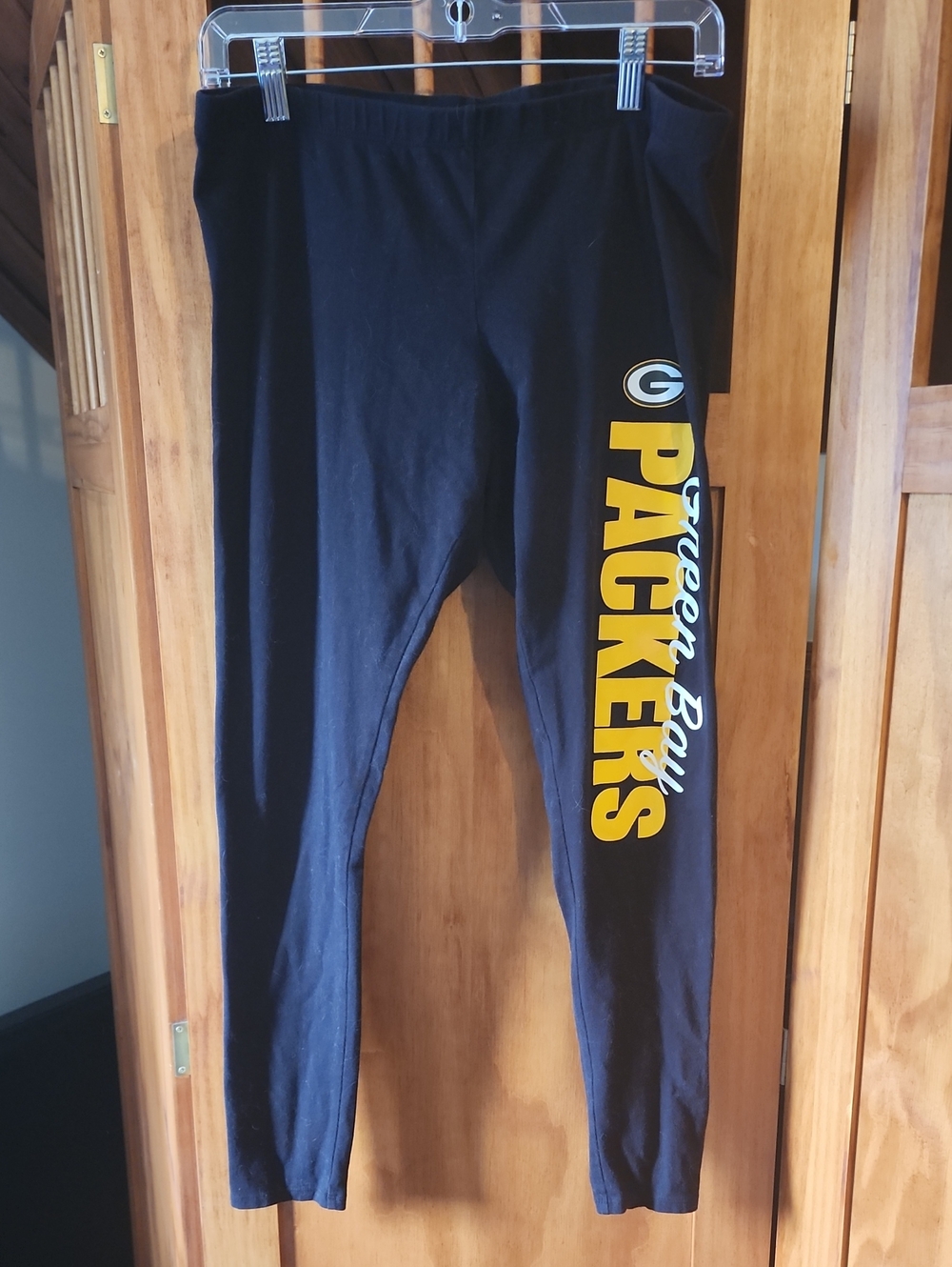NFL Black Leggings with Yellow Packers Script